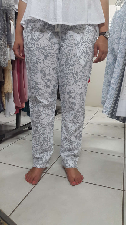 White Printed Pants AC072