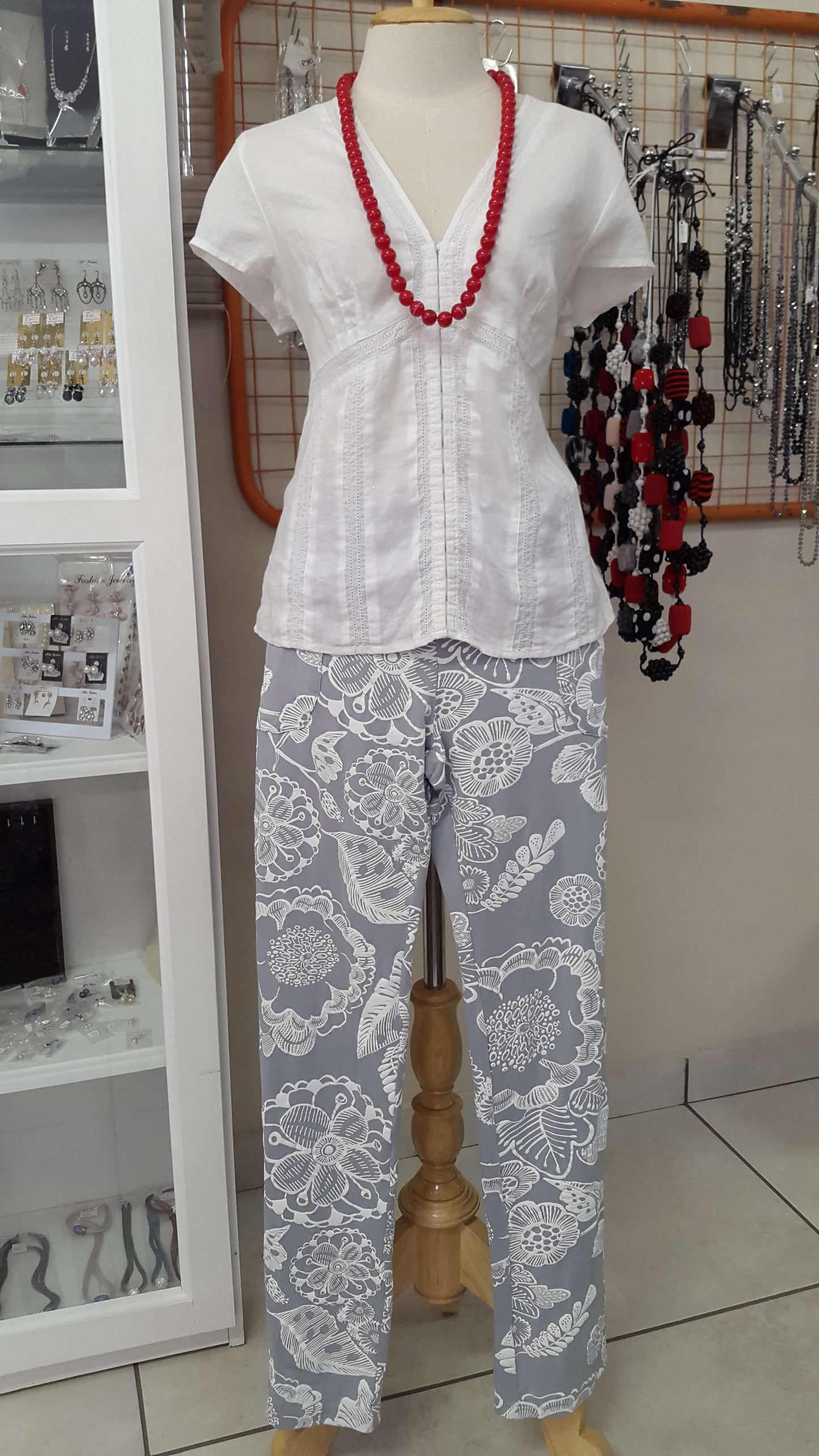 White Printed Pants AC072