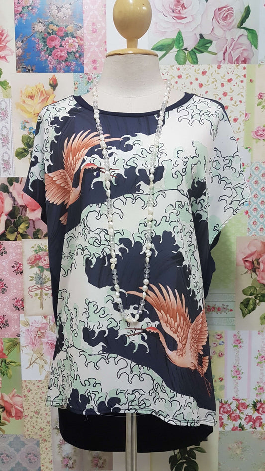 Navy Printed Top MY029