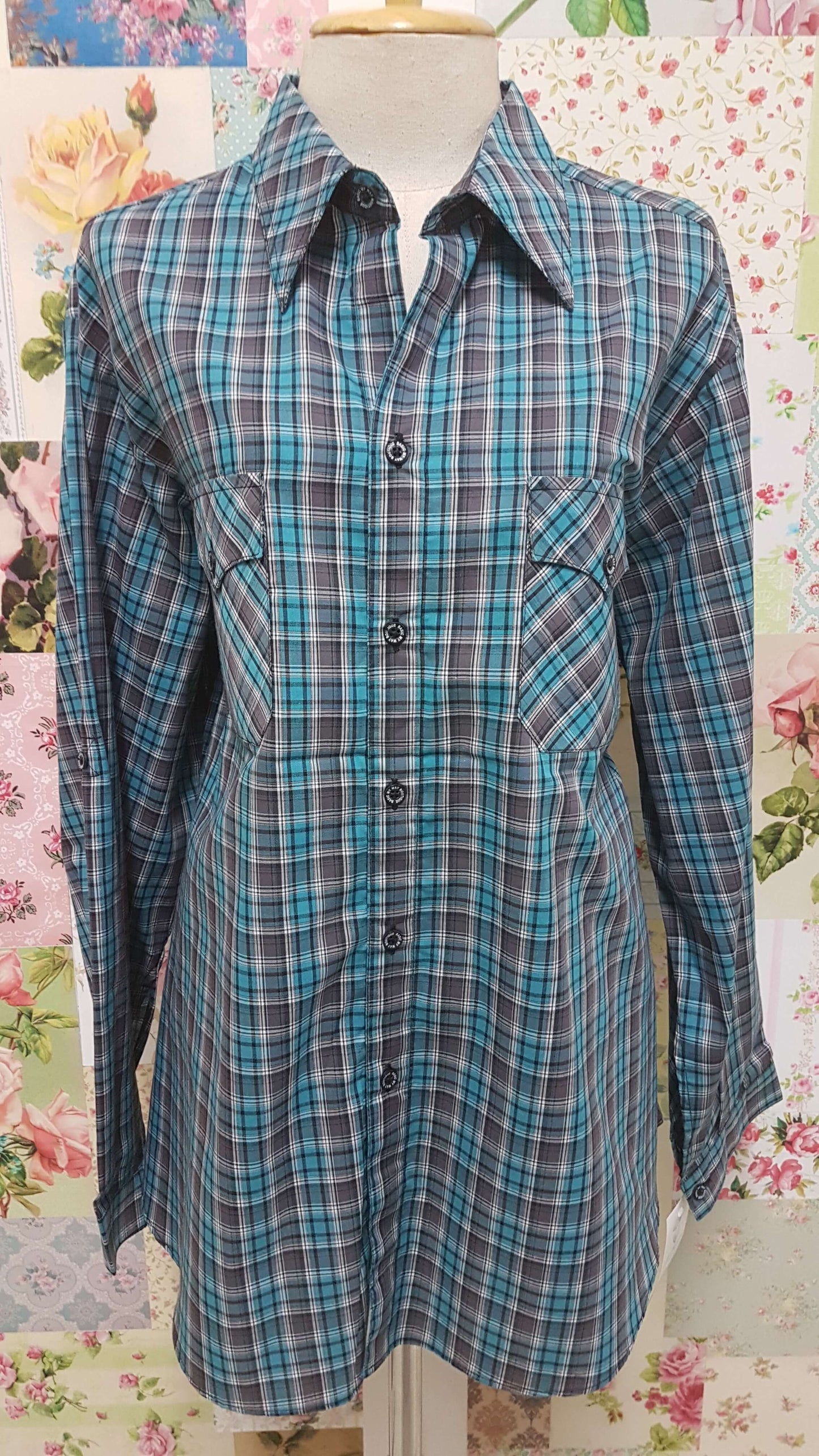 Turquoise & Black Check Blouse CE059