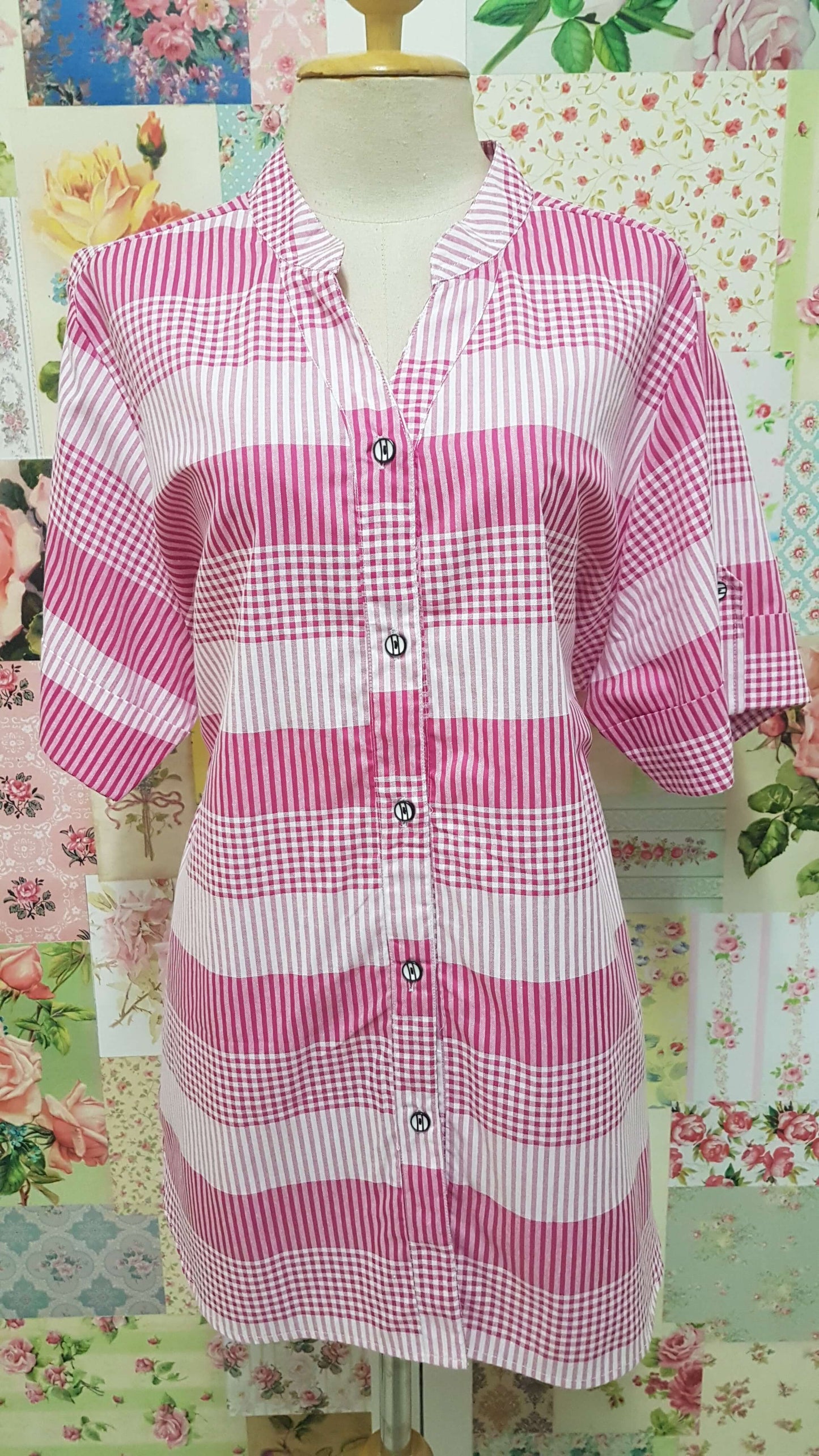 Pink & White Check Blouse CE077