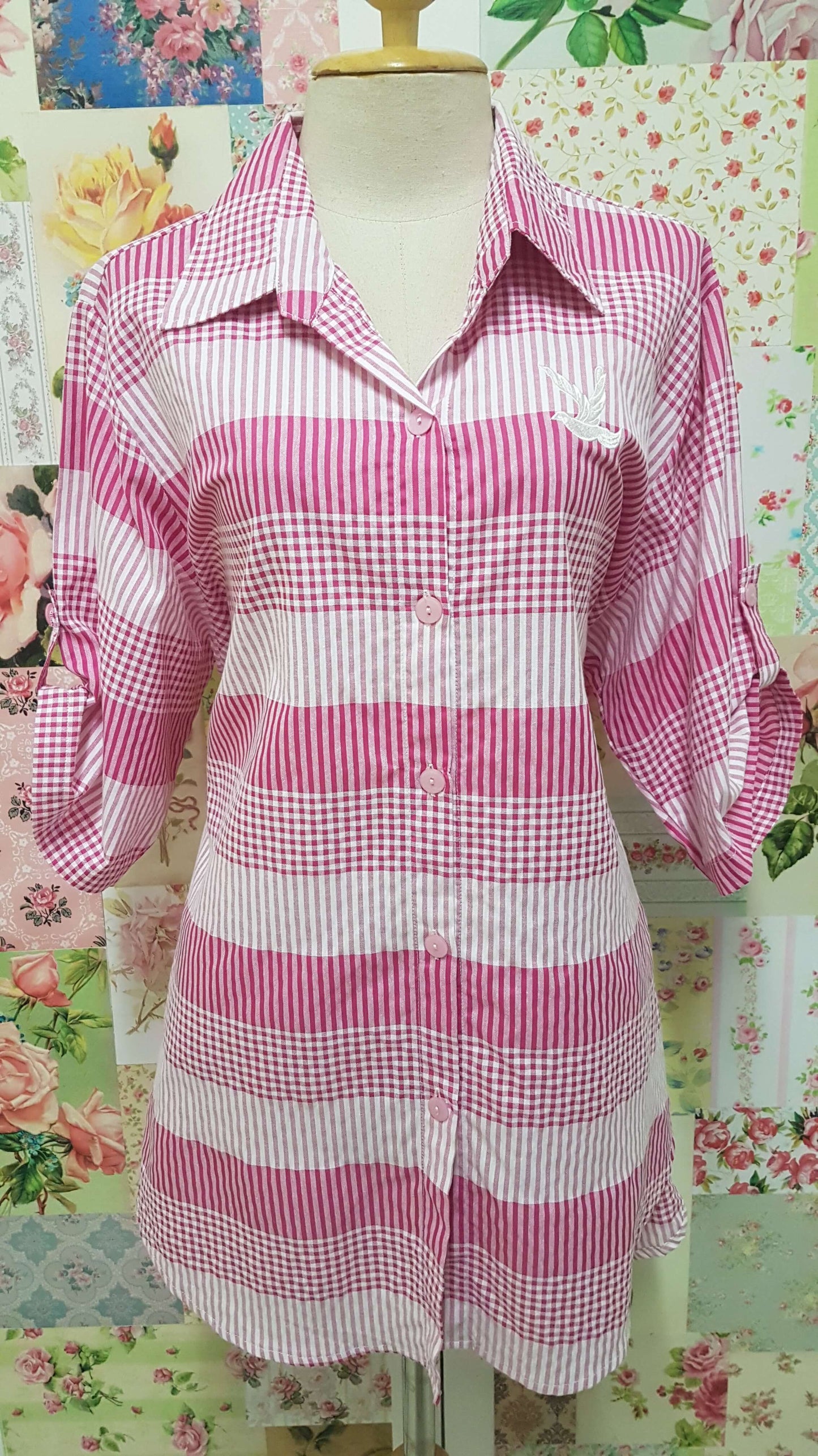 Pink & White Check Blouse CE090