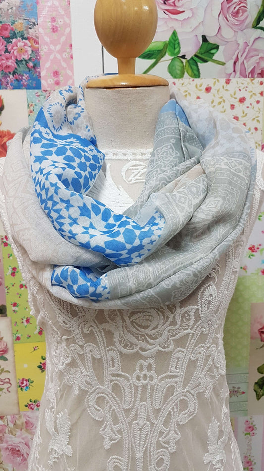 Sky Blue & Nude Printed Scarf SE0226