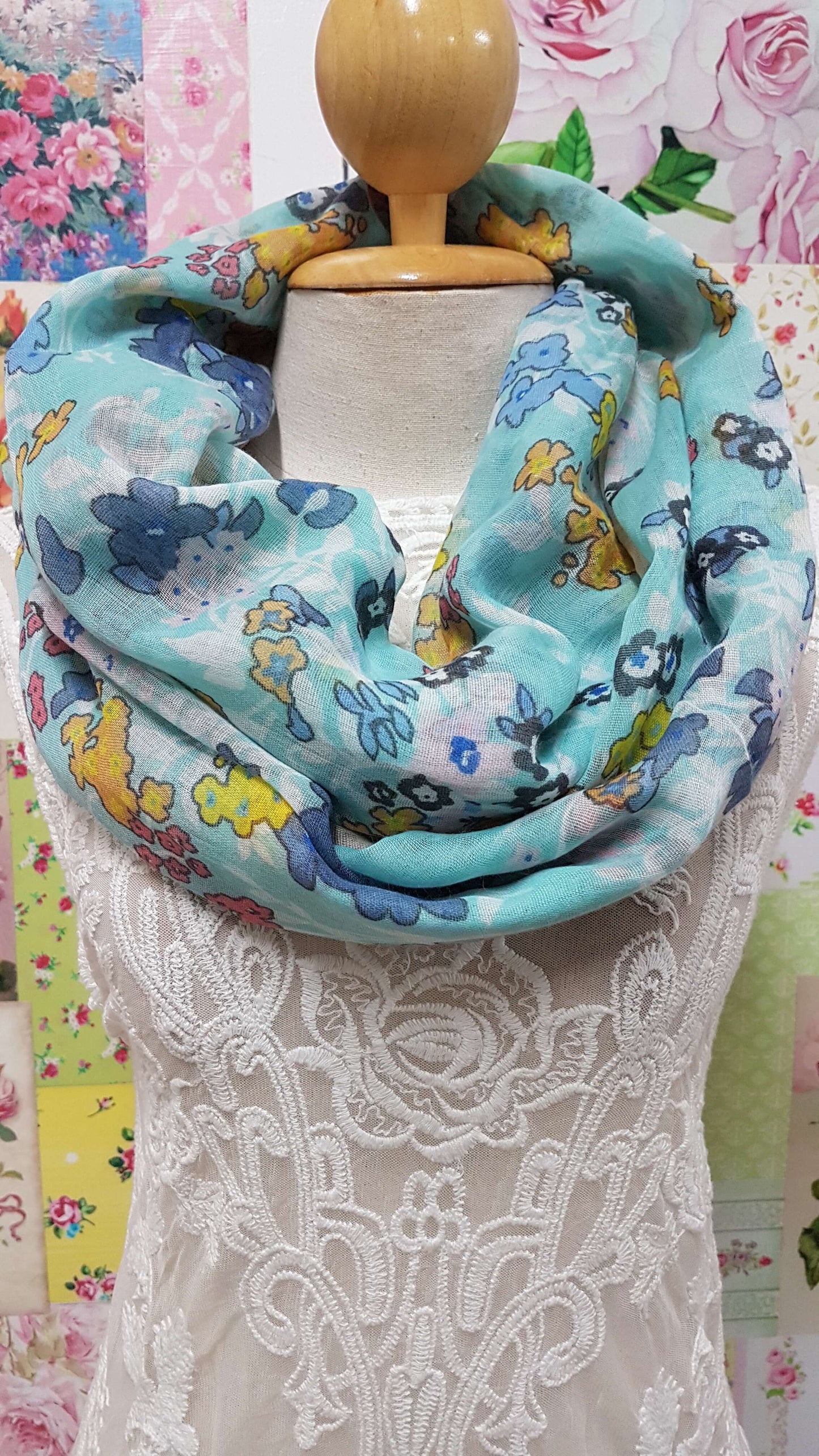 Mint Green Floral Scarf SE0206