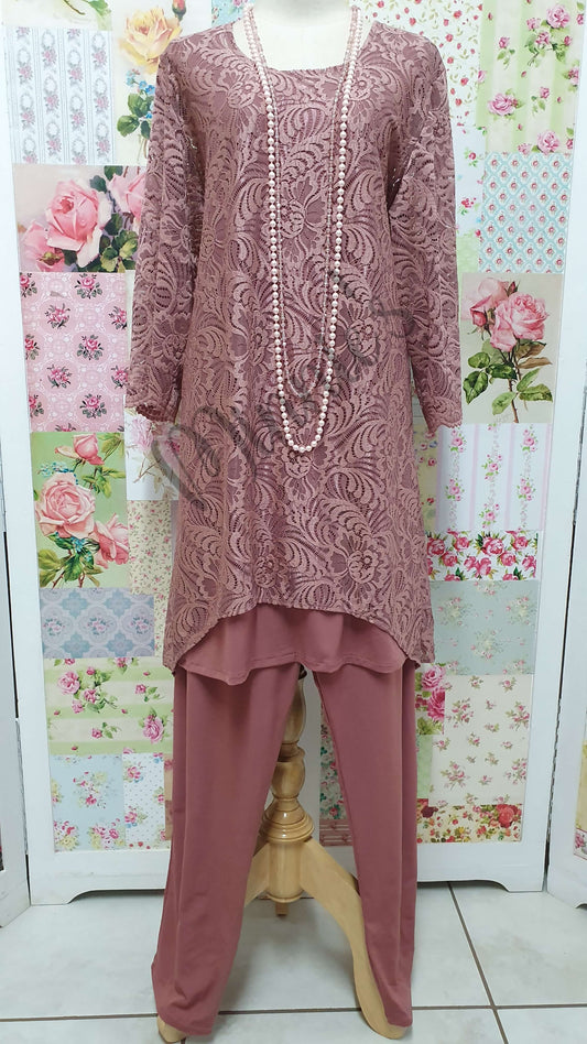 Dusty Pink Lace 3-Piece Pants Set MB0177