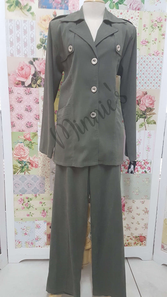 Olive Green 2-Piece Pants Set BS097