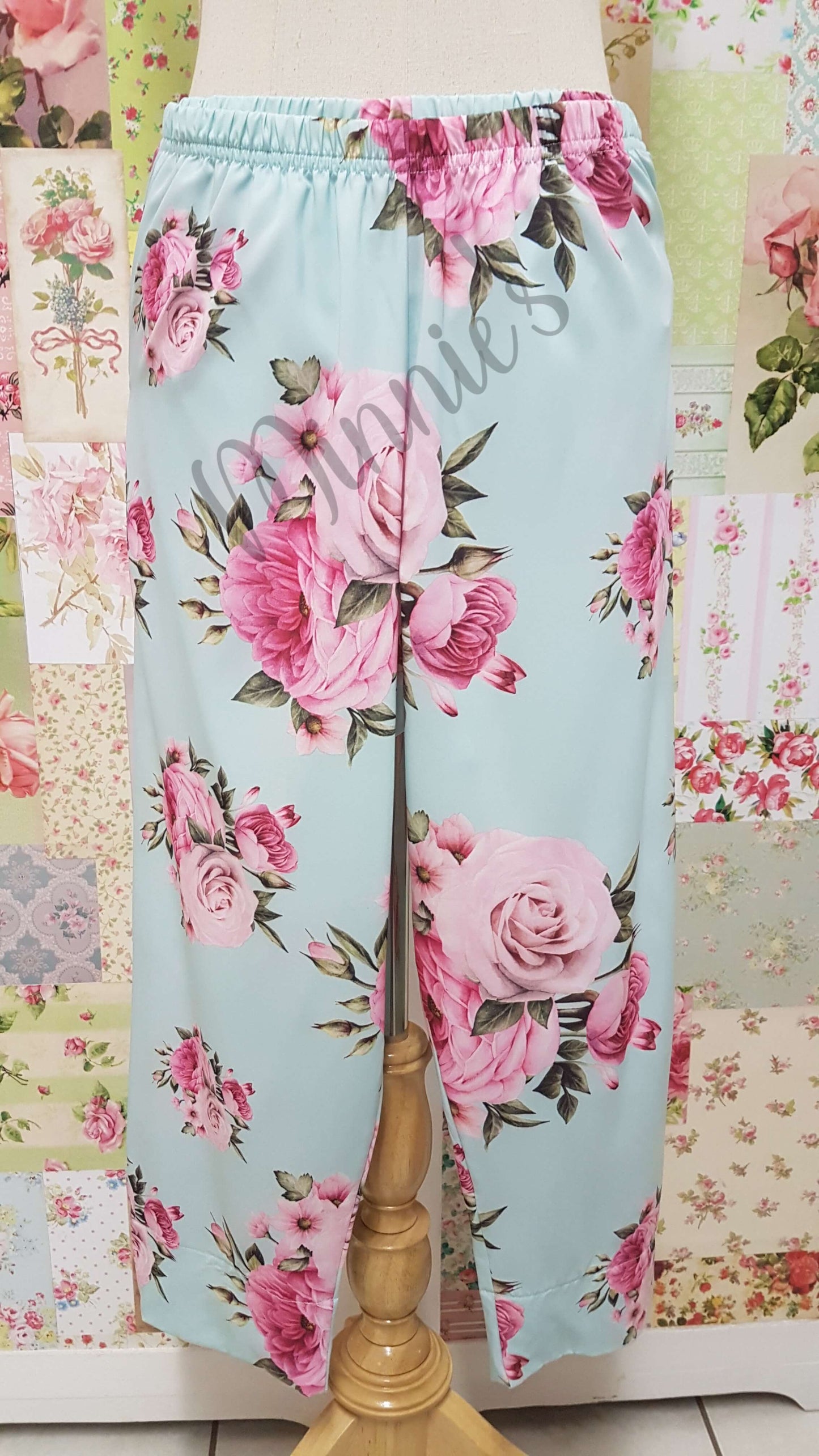 3/4 Mint Green Floral Pants CH0314