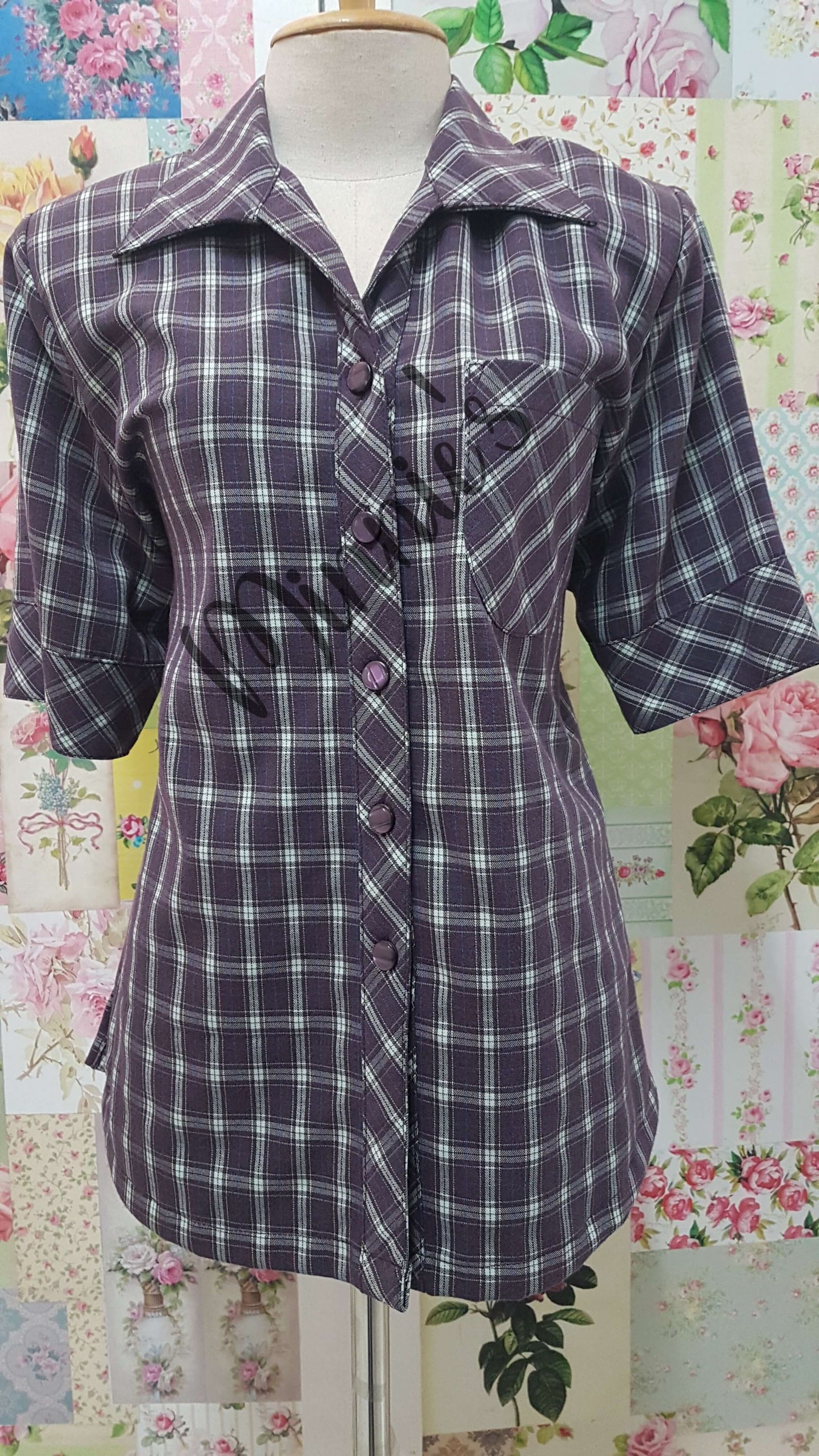 Plum Check Blouse BK0450