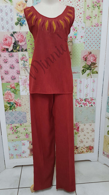 Maroon 3-Piece Pants Set BS032