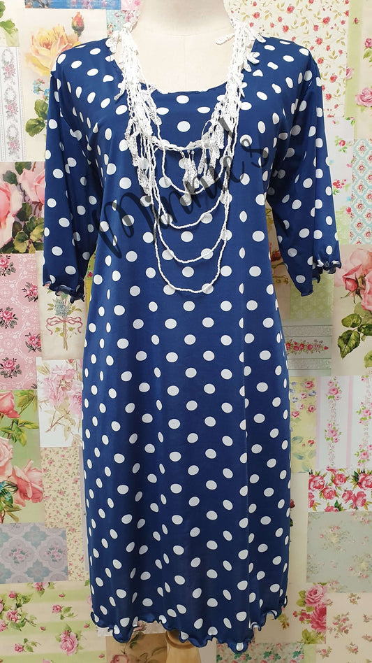 Navy & White Polka Dot Top LR052