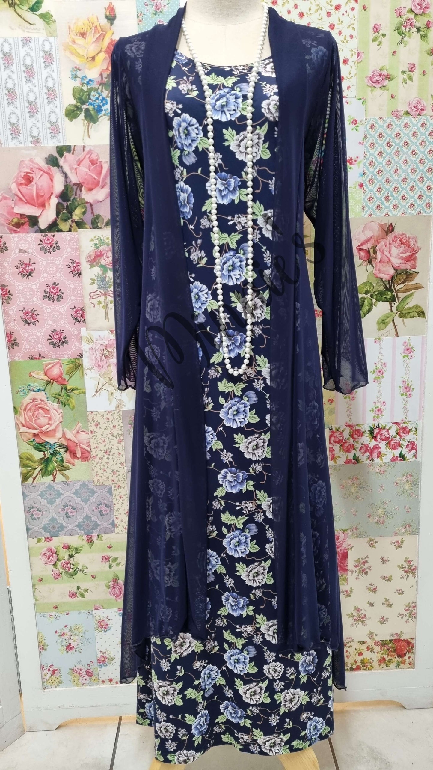 Navy Floral Long Dress SH099