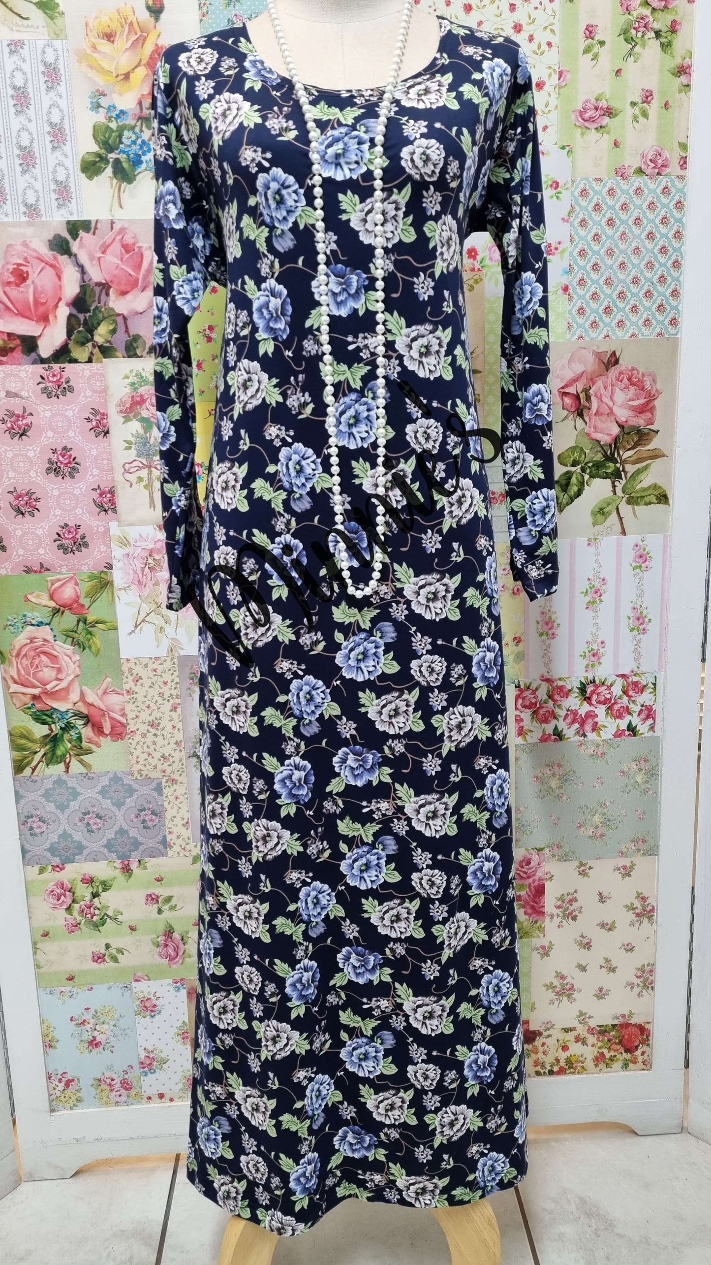 Navy Floral Long Dress SH099