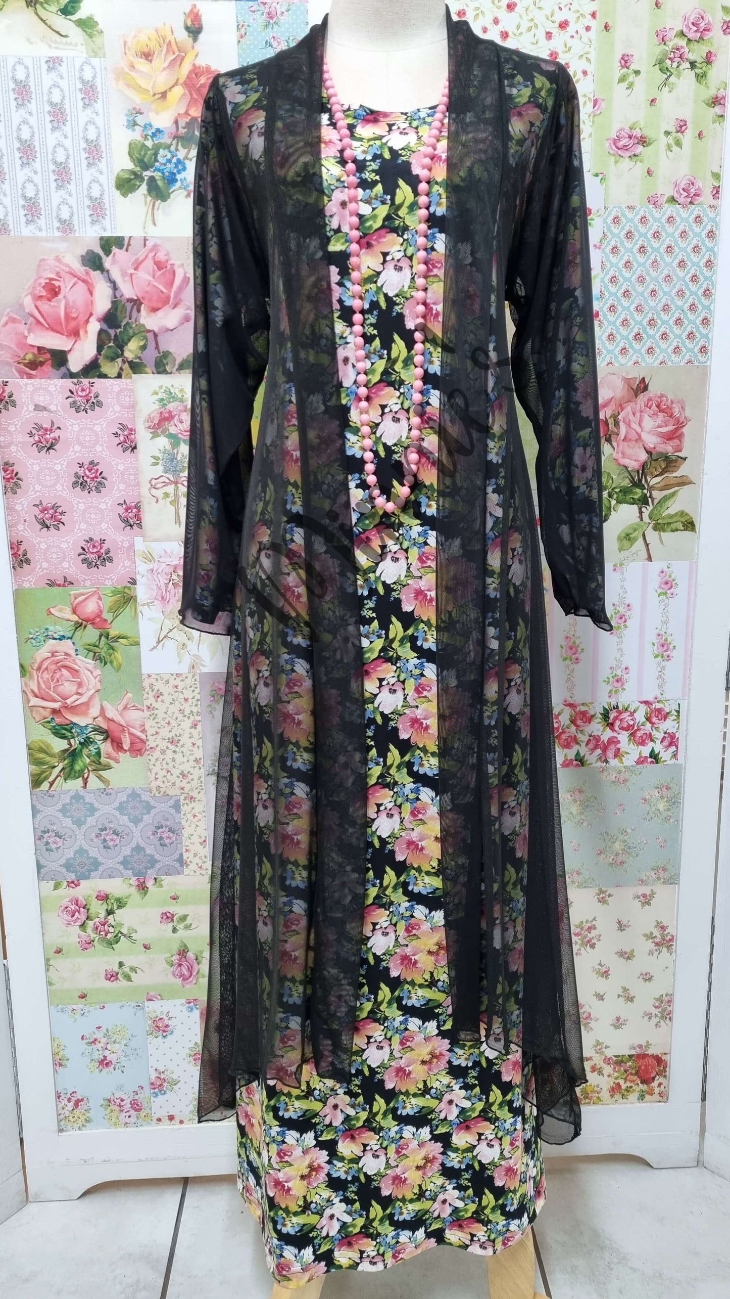 Black & Pink Floral Dress SH096